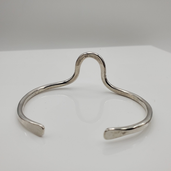 Modernist Sterling Silver Cuff 925 Bracelet Curved 15.75g Vintage Bangle - Picture 5 of 9